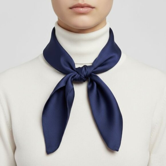 ❤️New Elegant Square Silky Scarf Bandana Blue Navy Hiyab Solid Soft Nautical❤️ - Picture 1 of 6